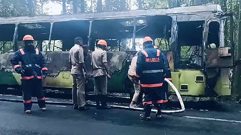 KSRTC bus caught fire in Pampa; The bus was completely burnt