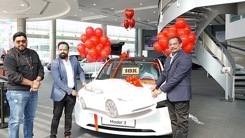 Ten X Property gifts Tesla car to Thiruvananthapuram native