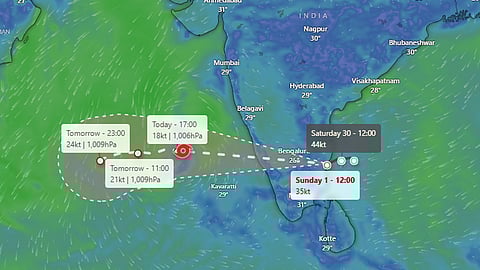 The path of cyclone Fengal