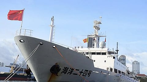 A Chinese ship being docked at Sri Lanka's Hambantota port