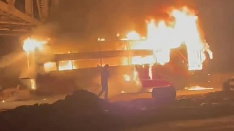 private bus carrying 34 passengers catches fire on Mumbai-Goa highway; passengers miraculously escape