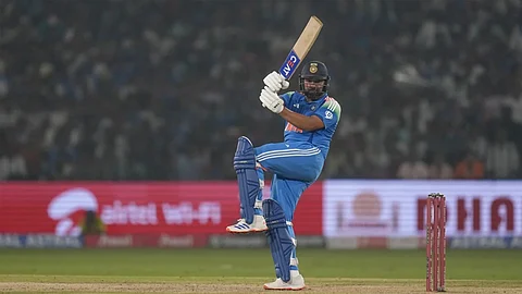 Rohit Sharma plays a Nataraja pull against England