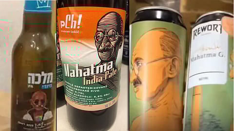 Beer cans from Israel, Czech Republic, Russia with Mahatma gandhi pictures