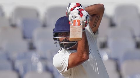 Kerala player Aditya Sarwate plays a shot against Vidarbha in Ranji Trophy final
