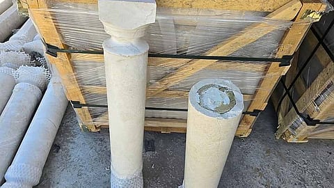 abu dhabi Police arrest two people for hiding 184kg of drugs in marble pillars