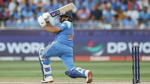 Indian captain Rohit Sharma plays a shot against New Zealand in ICC Champions Trophy final, 2025