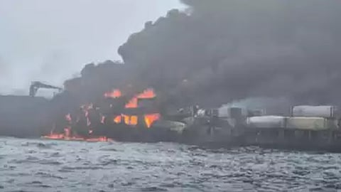 oil tanker and cargo ship collide off uk coast fires