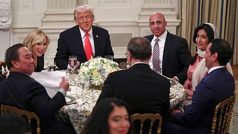 Donald Trump attends the White House Iftar dinner in the State Dining Room of the White House in Washington.