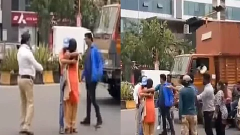 pune couple hug on a busy road viral video