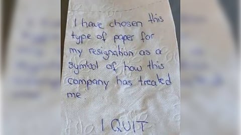 Resignation on toilet paper