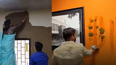 Cow dung plastered in classroom by principal, students reacts