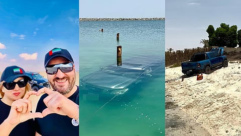 uae rescue team recovered suv from sea tide