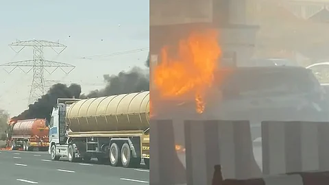 A car parked at Dubai Airport caught fire