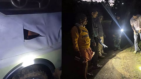 Wild elephant attack patrol forest department vehicle Wayanad