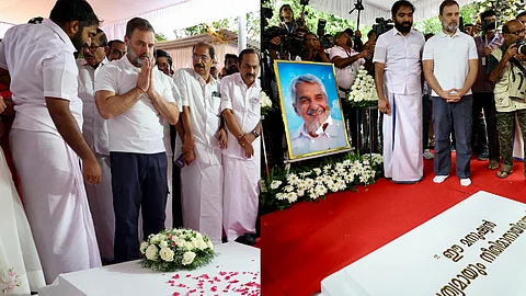 RahulGandhi floral tribute to the late Oommen Chandy