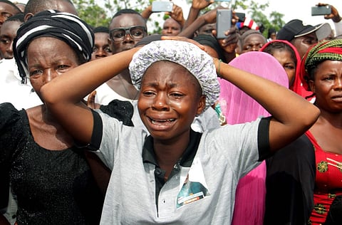 Mourners at a funeral for Christians murdered by Islamic militants in Nigeria