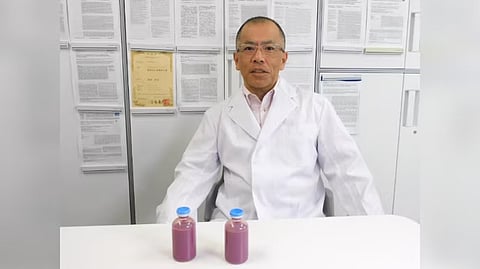 Hiromi Sakai with the artificial blood she developed