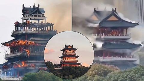 candle use sets chinese mountain temple in fire