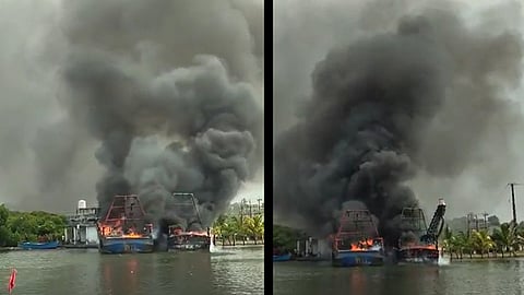 ashtamudi lake boat fire fishermen injured