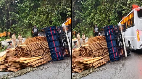 Accident after goods lorry overturns on Kochi-Dhanushkodi National Highway