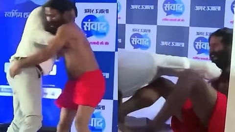 baba ramdev wrestling with journalist video viral in social media