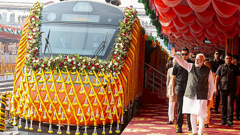 Prime Minister Narendra Modi during the flagging off of Vande Bharat Express trains.