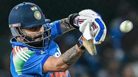 India batter Virat Kohli's shot against New Zealand