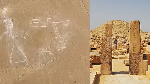 tour guide held for drawing on pyramid