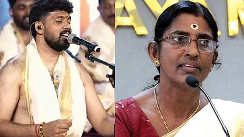 k.p. sasikala teacher criticism against nandagovindam bhajans for singing christian devotional song in temple