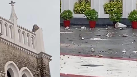Lightning strikes concrete stupa of church in Kothamangalam, collapses