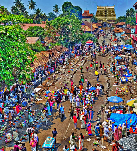 During the famous offering held as part of the festival in Attukal Devi Temple, devotees prepare offering in 10 km radius of the temple.
			- KB Jayachandran