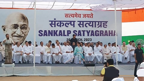 Congress begins day-long 'Sankalp Satyagraha' at Delhi's Rajghat in support of Rahul Gandhi