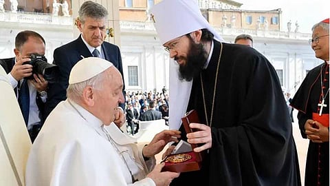 Pope greets Russian Orthodox envoy amid peace mission talk
