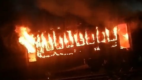 Coach of halted train catches fire in Kerala; one person in police custody