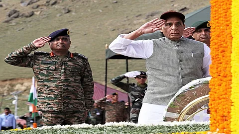 Def Minister Rajnath Singh with Army Chief Gen Manoj Pandey