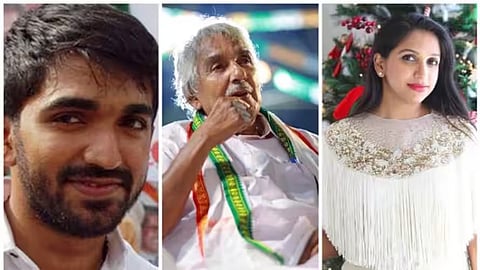 Chandy Oommen (left) and Achu Oommen with Oommen Chandy