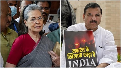 Sonia Gandhi and Sanjay Singh (AAP)