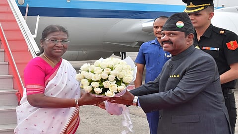 President Droupadi Murmu arrived in Kolkata on Thursday morning to launch an advanced stealth frigate for the Indian Navy. Governor CV Ananda Bose received her at the airport.