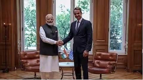 PM Narendra Modi with his Greek counterpart Kyriakos Mitsotakis
