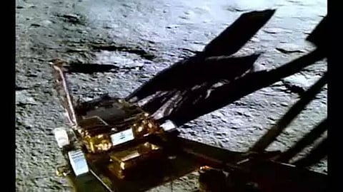 Pragyan Rover rolling on the lunar surface