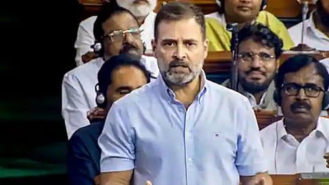 Rahul Gandhi in Lok Sabha, participating in the no-confidence motion.