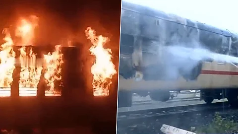 Train fire in the stationary train in Madurai railway station