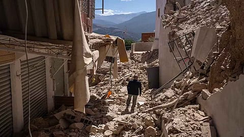 Collapsed buildings after the earthquake in Moulay Brahim, Morocco