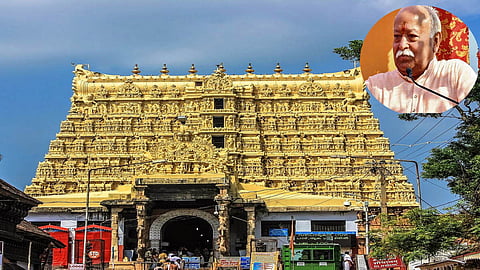 Mohan Bhagawat offers prayers at Sree Padmanabhaswamy Temple in Kerala