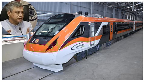 Orange lined Vande Bharat train