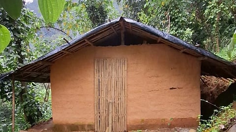 A mud hut of Muthuvan tribe in Veerankudy near Malakkappara
