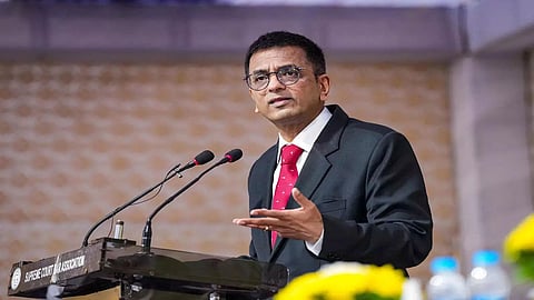 Chief Justice of India D Y Chandrachud deliveres the keynote address at the Brandeis University, Waltham, Massachusetts, USA