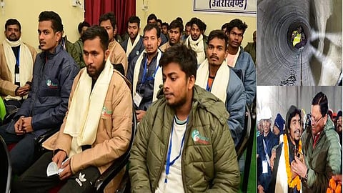 Rescued workers from the Silkyara tunnel.