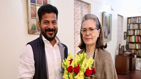 Congress president in Telangana Anumula Revanth Reddy & Sonia Gandhi