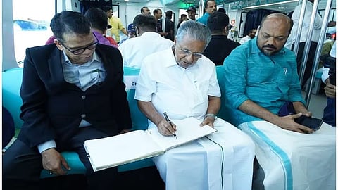 Kerala CM P Vijayan and his cabinet colleagues undertake a journey on the water metro,
